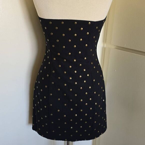 Vtg Betsey Johnson Womens Bodycon Dress Black Stretch Denim Studded Front Zip St - Picture 6 of 8